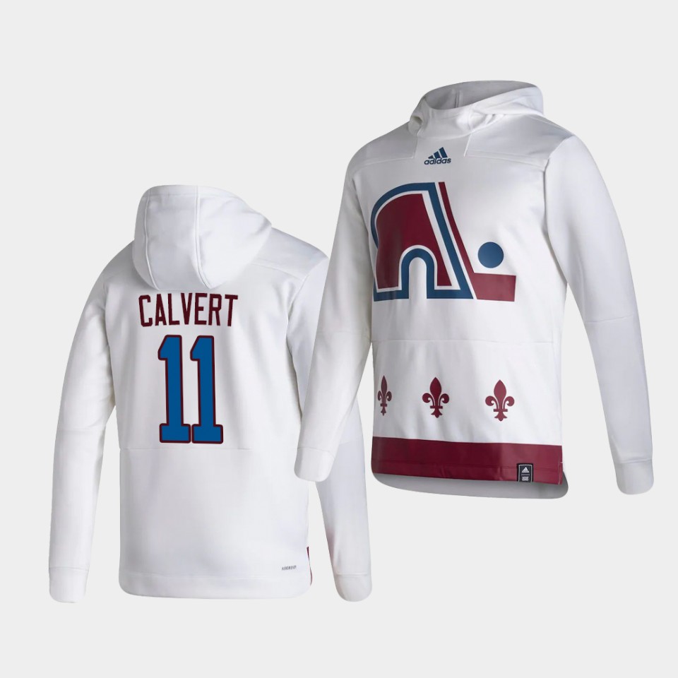 Men Colorado Avalanche #11 Calvert White NHL 2021 Adidas Pullover Hoodie Jersey